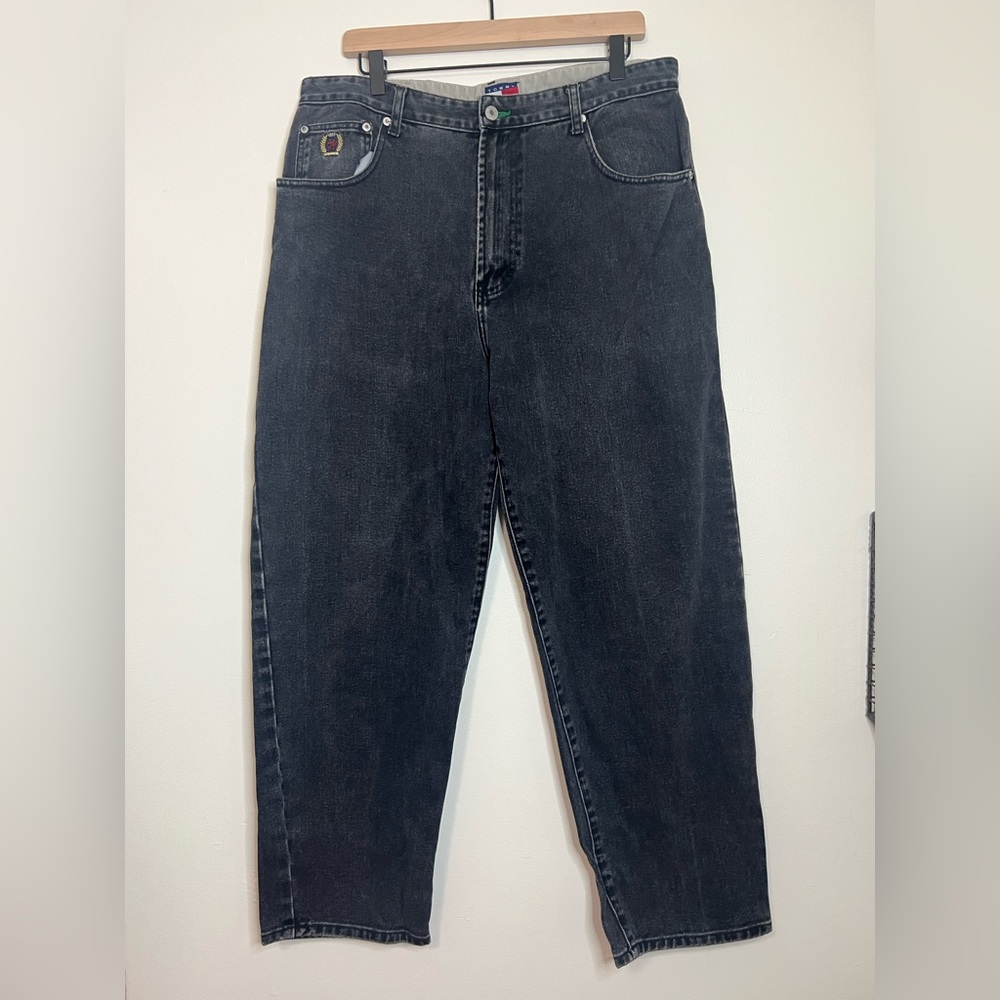 Tommy Hilfiger Vintage Classic‎ Jeans Baggy Fit Black Acid Wash Size 36 skater